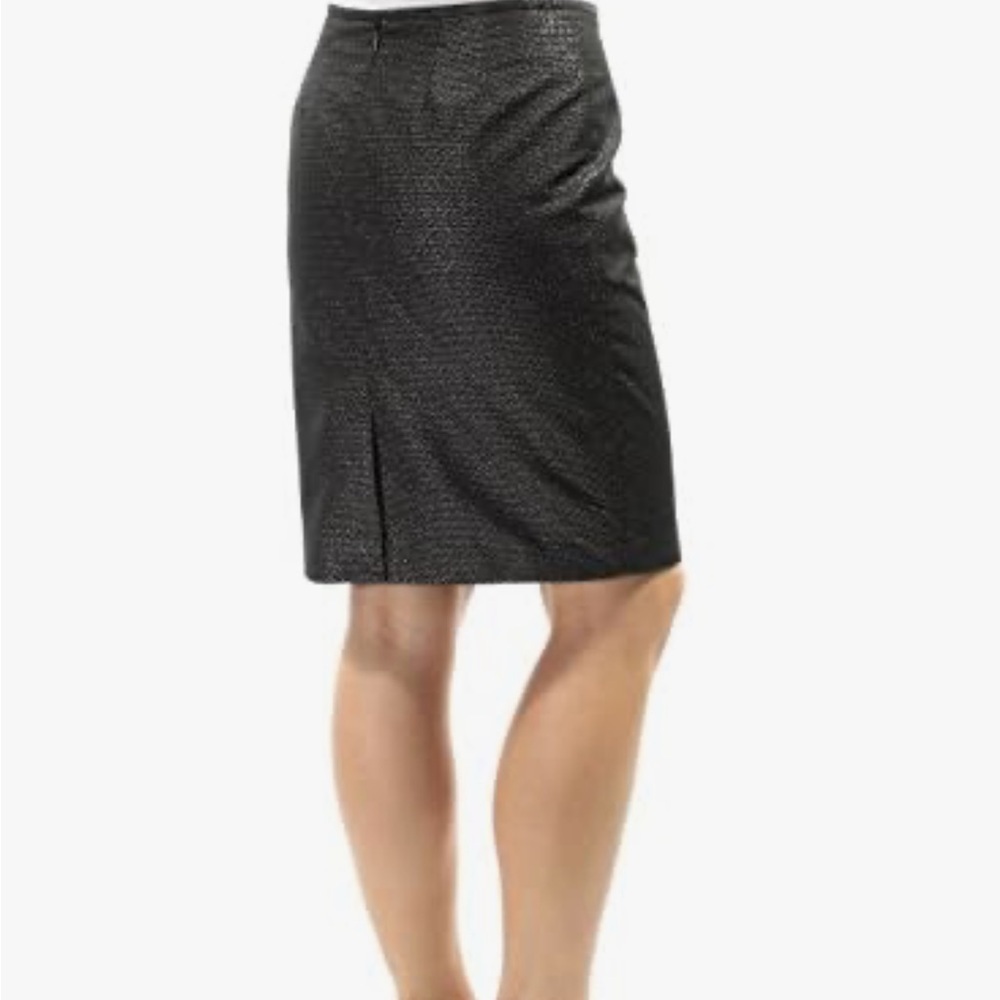 Calvin Klein Metallic Jacquard Straight Pencil Skirt Classic Black Silver 2 New - Picture 2 of 11